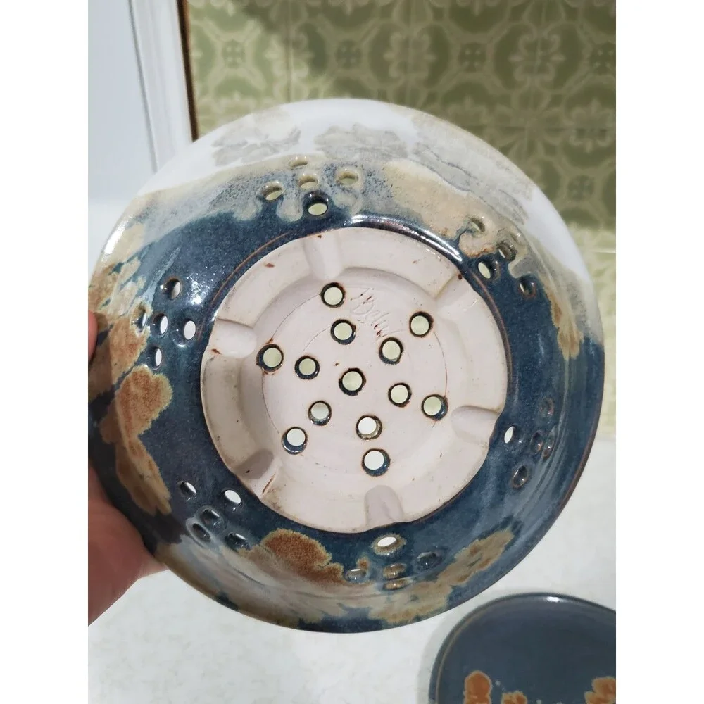 Colander / Berry Bowl Strainer & Tray Studio Art Pottery Handmade Stoneware